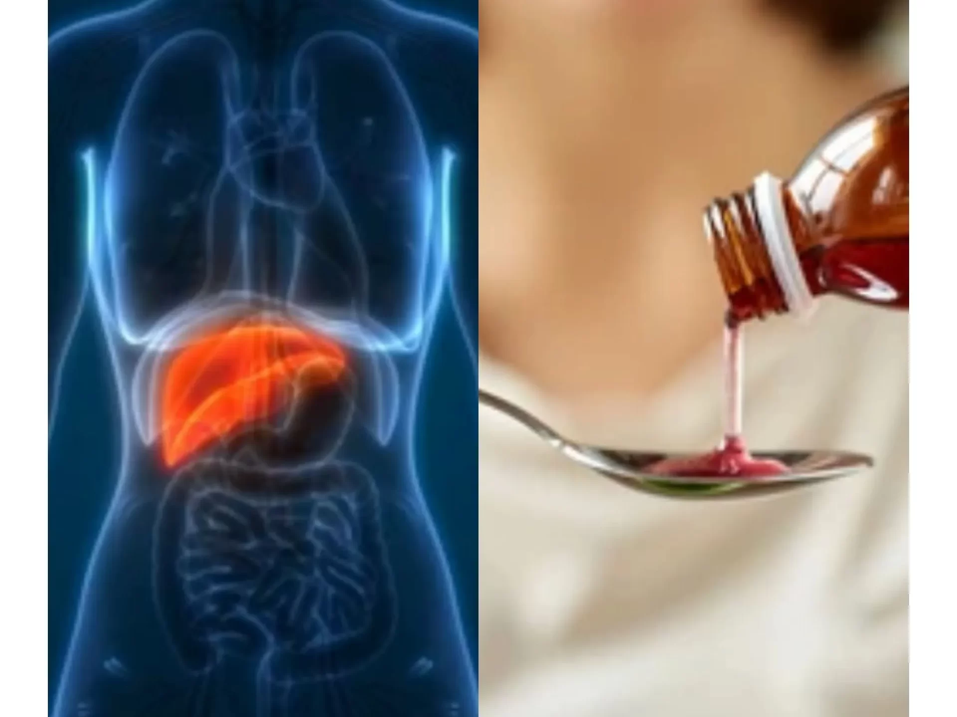 A female put liver syrup in spoon for liver treatment