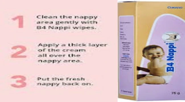 In the picture showing how to use B4 nappy rash cream