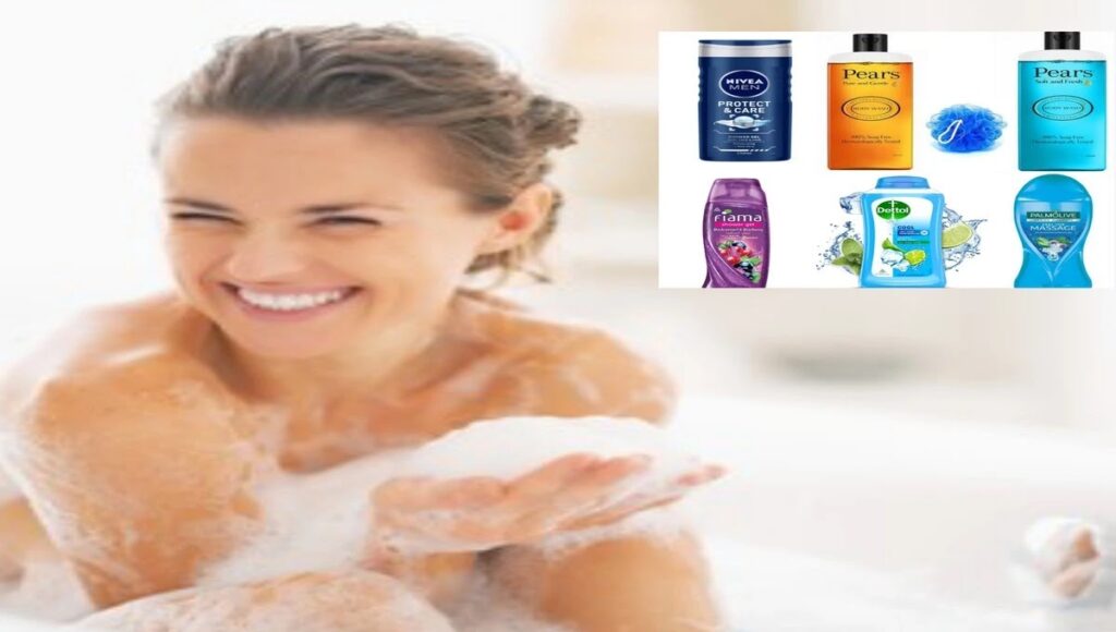 A beautiful girl bathing with shower gel