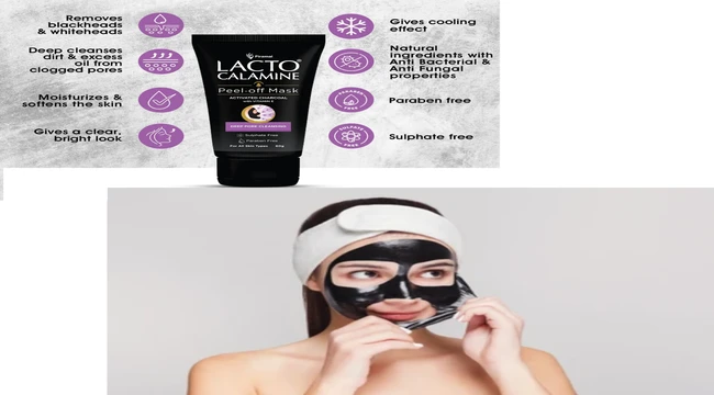 A beautiful woman removing Lacto calamine peel off mask to her face