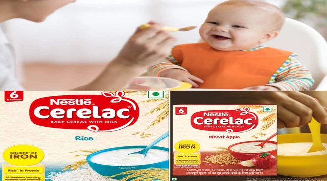 mother holding a spoon on her hand for eating cerelac of her baby