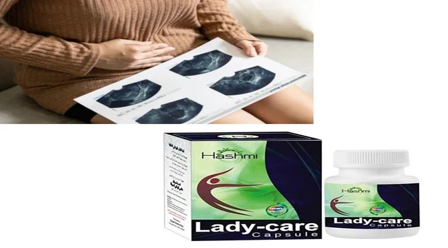 a woman sitting on her bad with vaginal problems & Hashmi Lady Care Capsule result