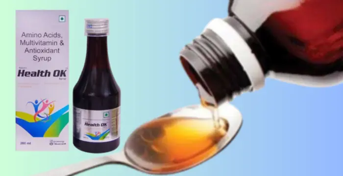 In this image pouring out health ok syrup