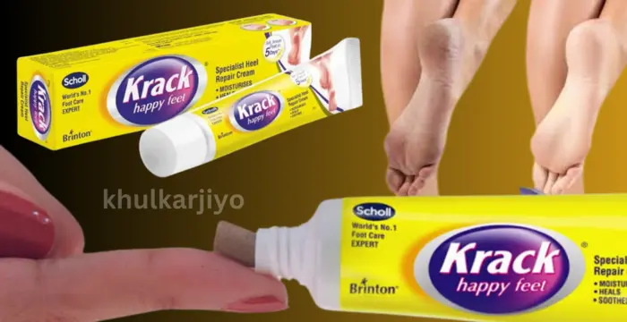 A woman take Krack heel rapair cream in her finger for applying