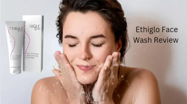 a beautiful woman showing the whitening effect of ethiglow face wash