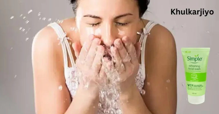 A woman wash her face with Simple refreshing facial wash